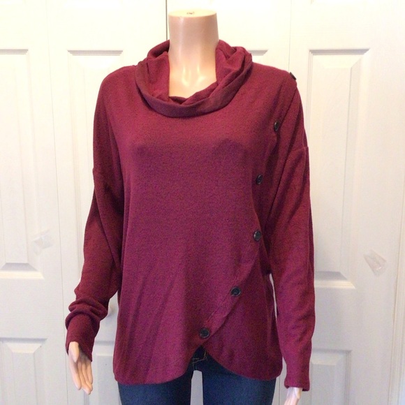89th + Madison Womens Red Long Sleeve Cowl Neck Crossover Sweater Size Large - Picture 1 of 5